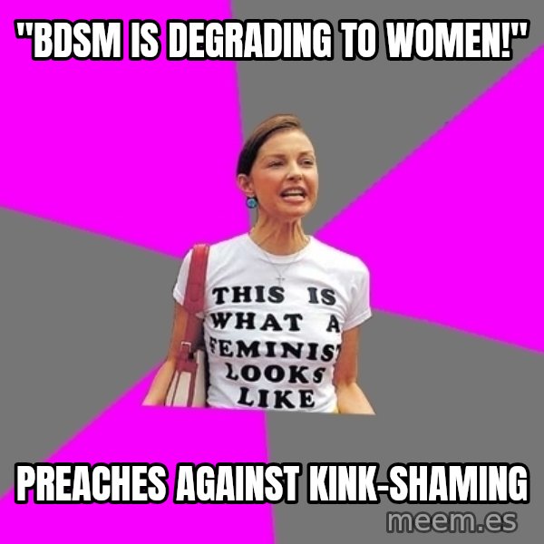 Feminist Cunt meme: "BDSM is degrading to women!" / Preaches against kink-shaming