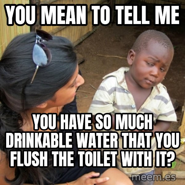 you mean to tell me black kid meme: You mean to tell me / you have so much drinkable water that you flush the toilet with it?