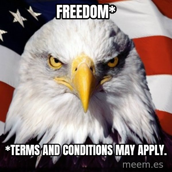 Freedom Eagle  meme: Freedom* / *Terms and conditions may apply.