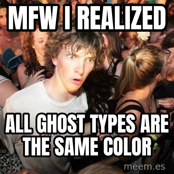 Sudden Realization Ralph meme: MFW I realized / all Ghost types are the same color