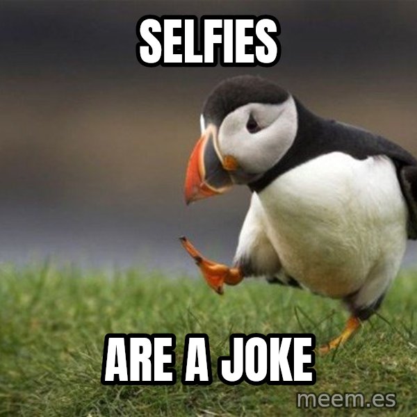 Unpopular Opinion Puffin meme: selfies / are a joke