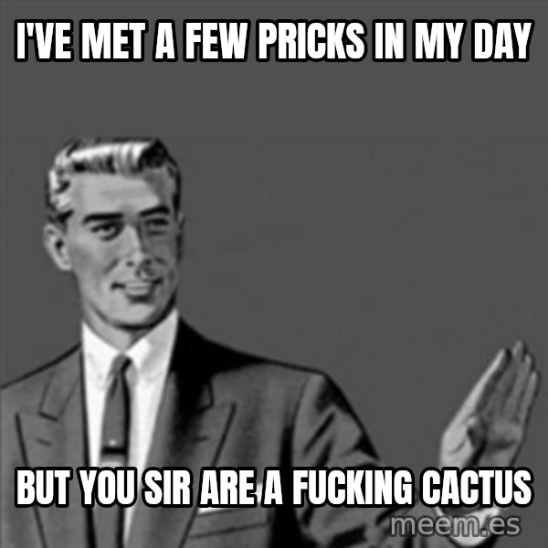 Correction Guy meme: I've met a few pricks in my day / But you Sir are a fucking cactus