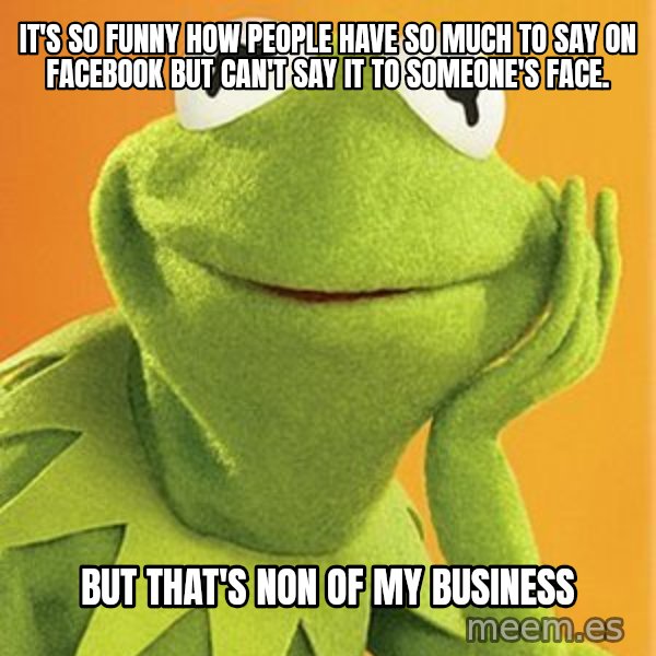 Kermit the frog meme: It's so funny how people have so much to say on Facebook but can't say it to someone's face. / But that's non of my business
