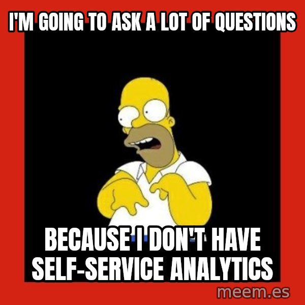 Homer retard meme: I'm going to ask a lot of questions / Because I don't have self-service analytics