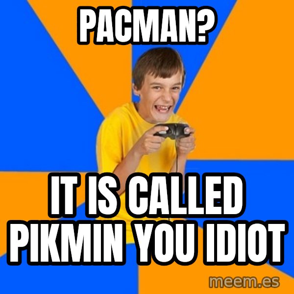 Annoying Gamer Kid meme: pacman? / it is called pikmin you idiot