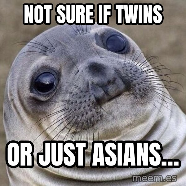 Awkward Seal meme: Not sure if twins / Or just asians...