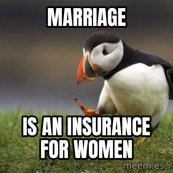 Unpopular Opinion Puffin meme: marriage / is an insurance for women