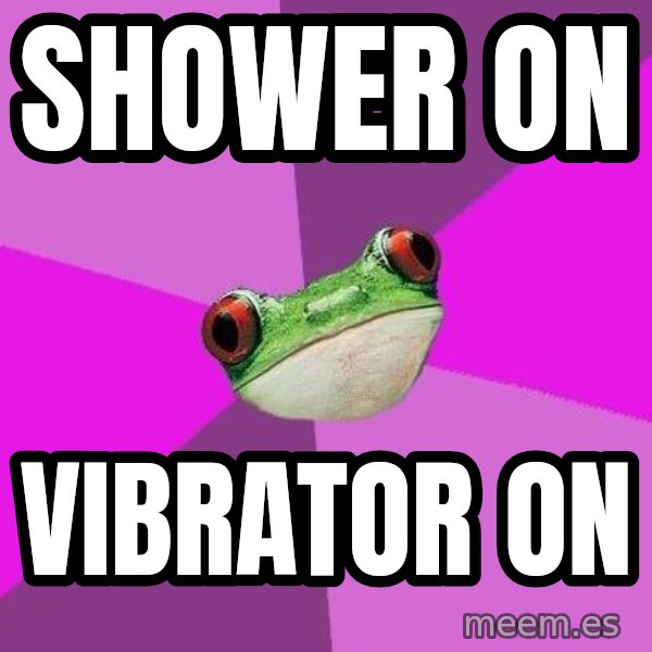 Foul Bachelorette Frog meme: shower on / vibrator on