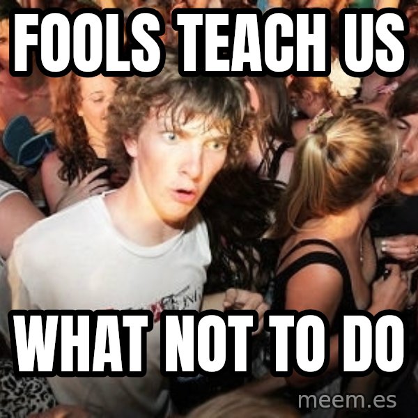 Sudden Realization Ralph meme: fools teach us / what not to do