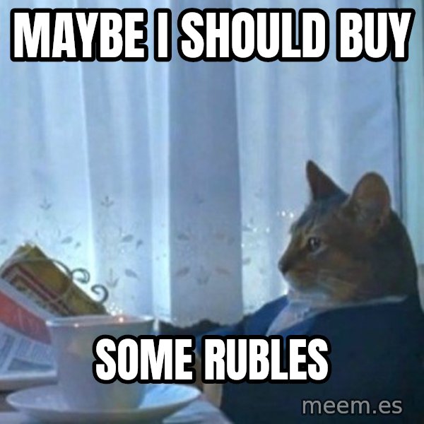 newspaper cat realization meme: Maybe I should buy / some Rubles