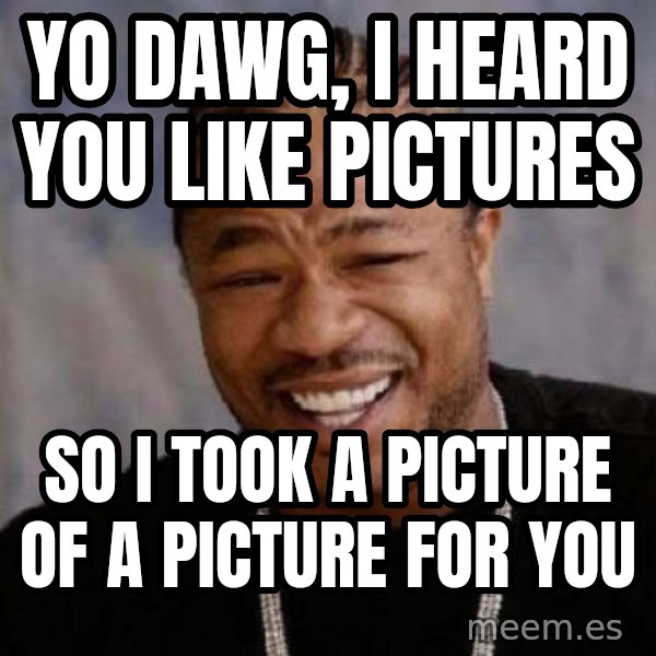 Yo Dawg meme: yo dawg, i heard you like pictures / so i took a picture of a picture for you
