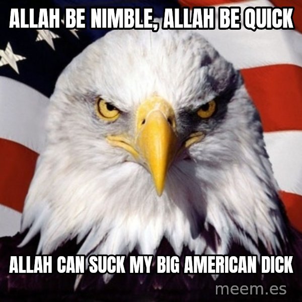 American Pride Eagle meme: allah be nimble, allah be quick / allah can suck my big american dick
