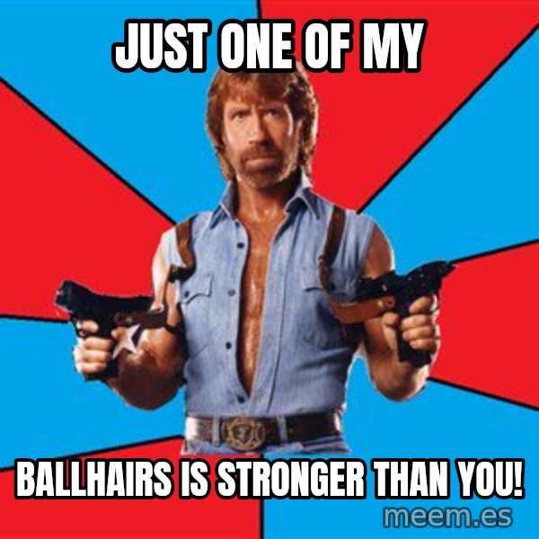 Chuck Norris  meme: just one of my / ballhairs is stronger than you!