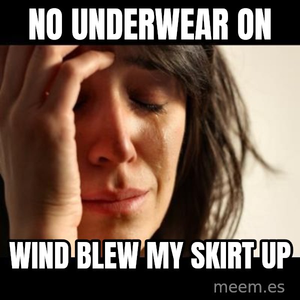 crying girl sad meme: no underwear on / wind blew my skirt up