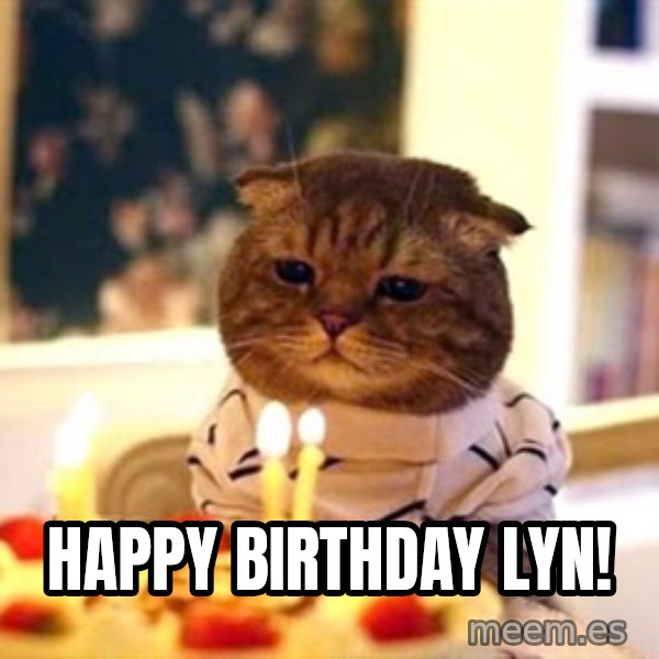 Birthday Cat meme: Happy Birthday Lyn!