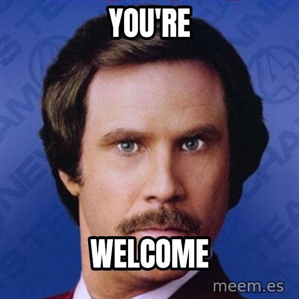 Ron Burgundy meme: You're / Welcome