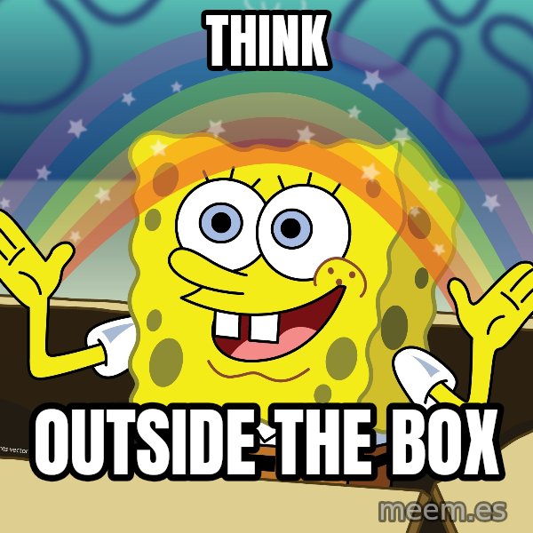 spongebob rainbow meme: THINK / outside the box