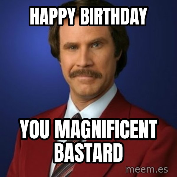 Anchorman Birthday meme: happy birthday / you magnificent bastard