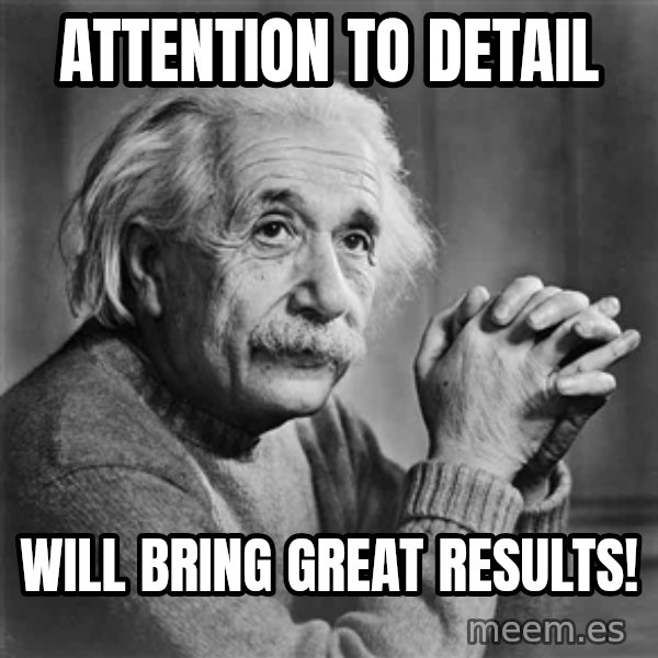 Albert Einstein meme: Attention to detail / Will bring great results!