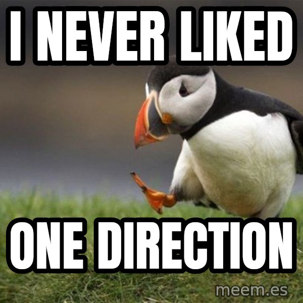 Unpopular Opinion Puffin meme: I never liked / one direction