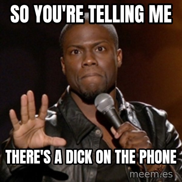 Kevin Hart meme: So you're telling me / There's a dick on the phone