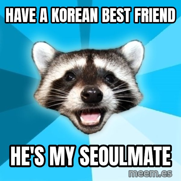 Lame Pun Coon meme: Have a korean best friend / He's my Seoulmate