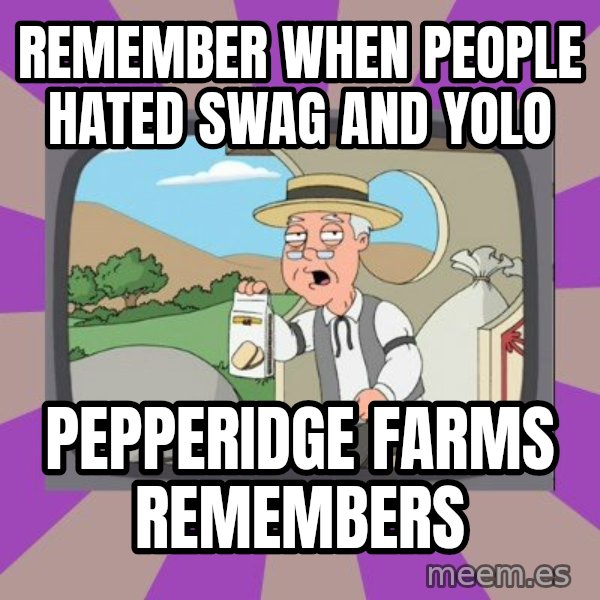 Pepperidge Farm Remembers FG meme: remember when people hated swag and yolo / Pepperidge Farms Remembers