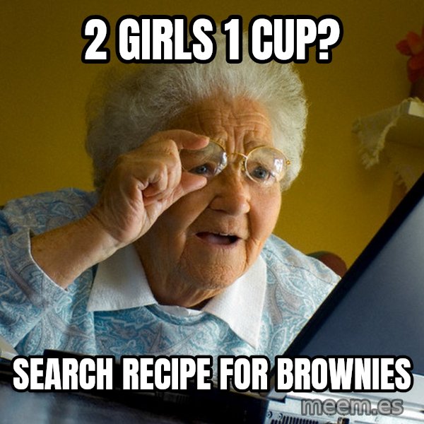 Internet Grandma Surprise meme: 2 Girls 1 Cup? / Search recipe for brownies