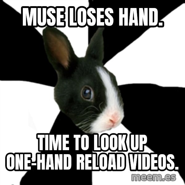 Roleplaying Rabbit meme: Muse loses hand. / Time to look up one-hand reload videos.