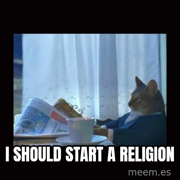 i should buy a boat cat meme: I should start a religion