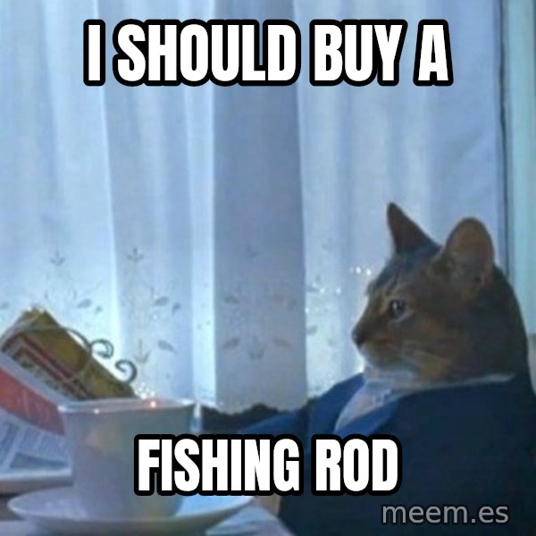 newspaper cat realization meme: I should buy a / fishing rod