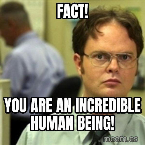 Dwight Schrute meme: fact! / You are an incredible human being!
