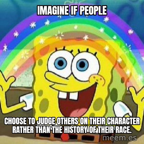 Imagination meme: Imagine if people / choose to judge others on their character rather than the history of their race.