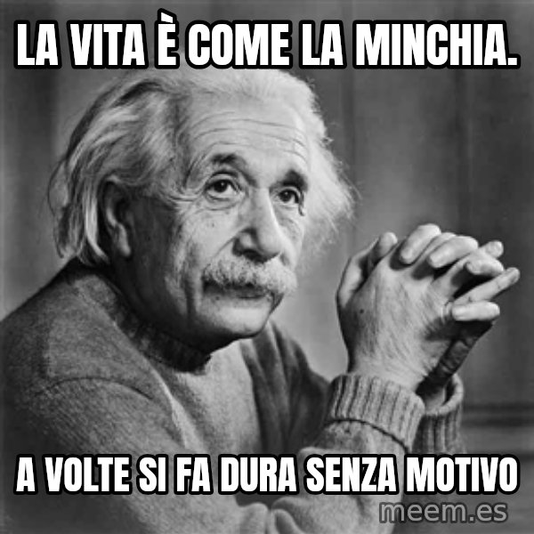 Albert Einstein meme: la vita è come la minchia. / a volte si fa dura senza motivo