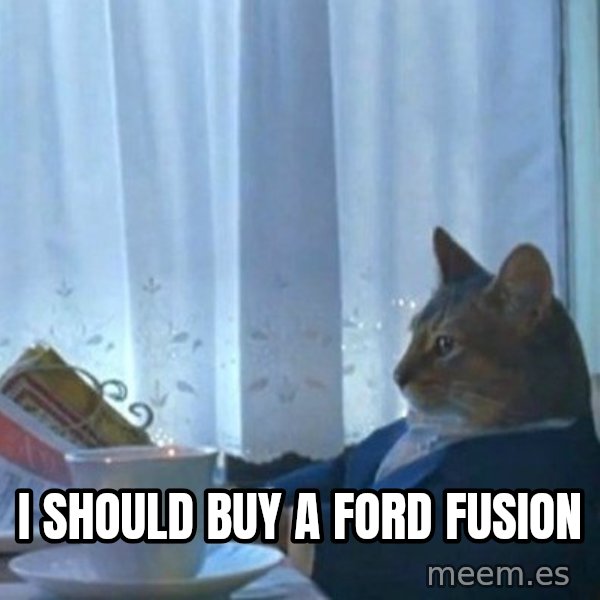 newspaper cat realization meme: I Should buy a Ford Fusion
