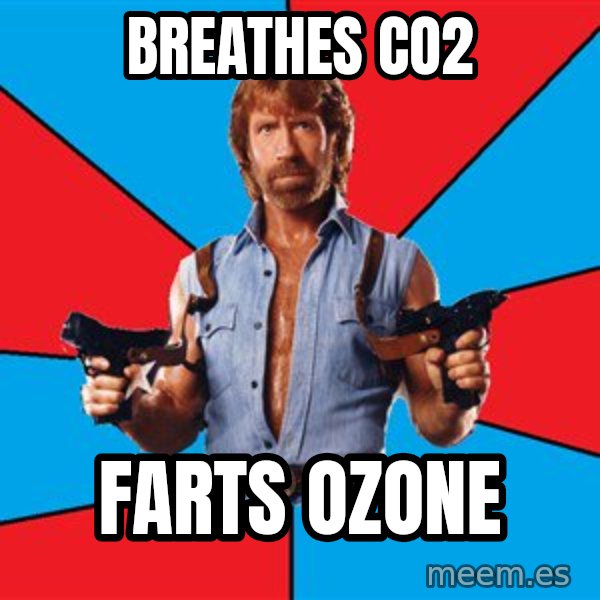 Chuck Norris  meme: breathes co2 / farts ozone