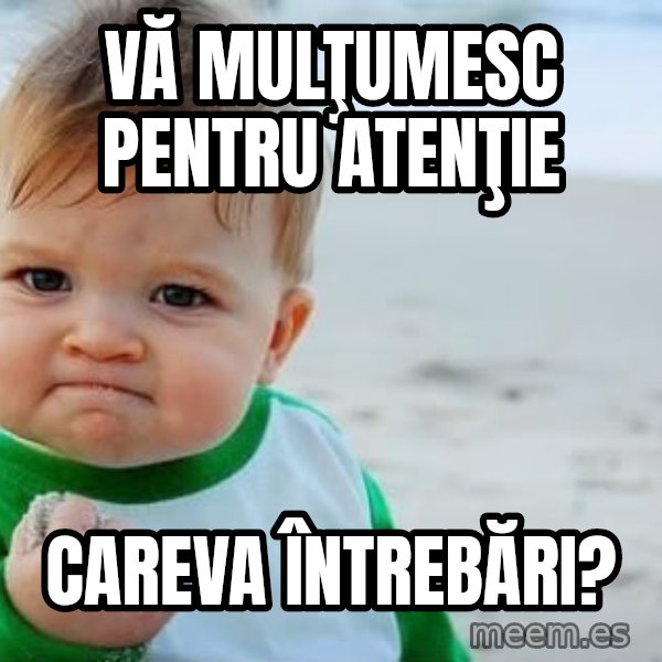 Success Kid meme: Vă mulţumesc pentru atenţie / Careva întrebări?