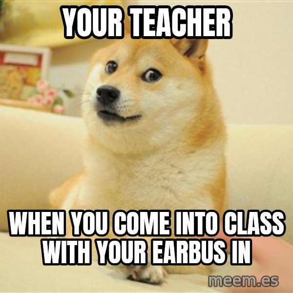 so doge meme: your teacher / when you come into class with your earbus in
