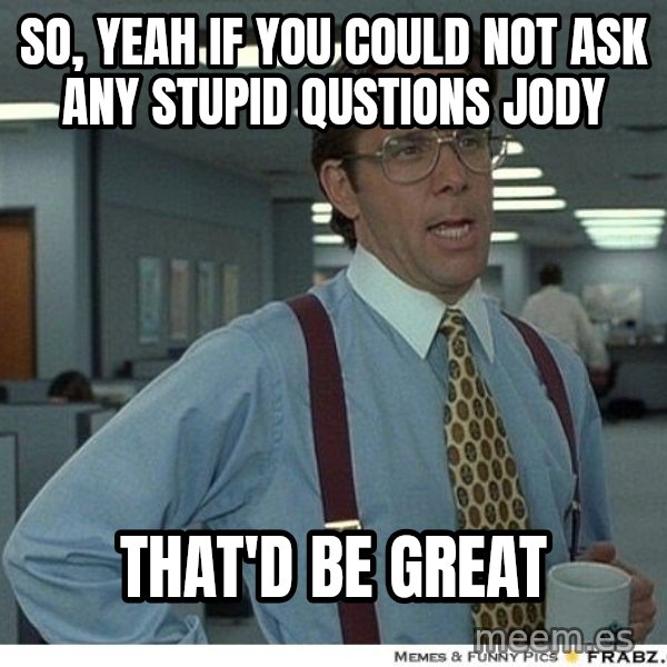 Yeah If You Could Just meme: SO, YEAH IF YOU COULD NOT ASK ANY STUPID QUSTIONS JODY / THAT'D BE GREAT