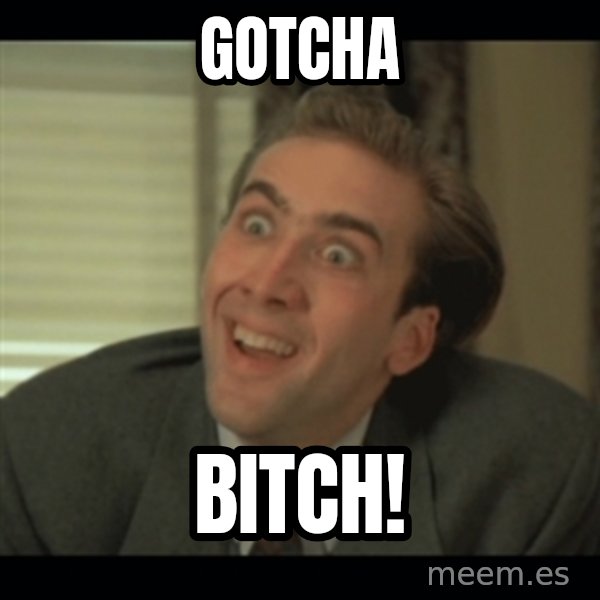 Nick Cage meme: GOTCHA / BITCH!