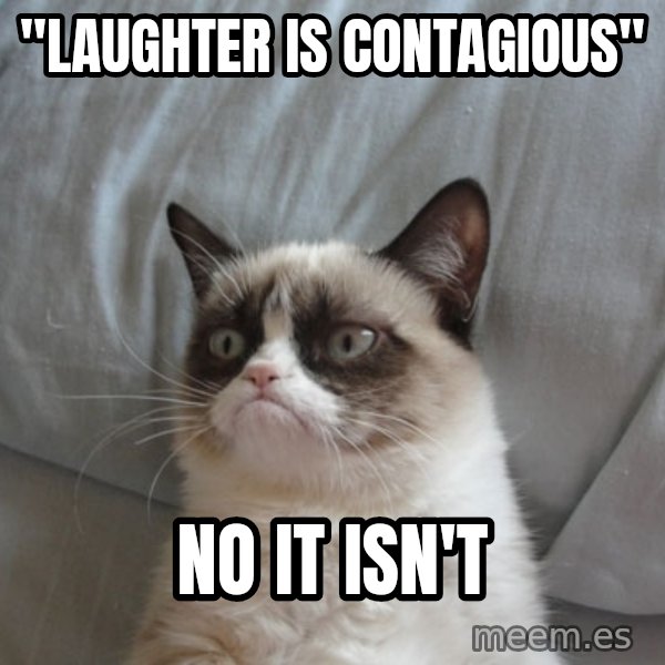Grumpy Cat  meme: "Laughter is contagious" / No it isn't