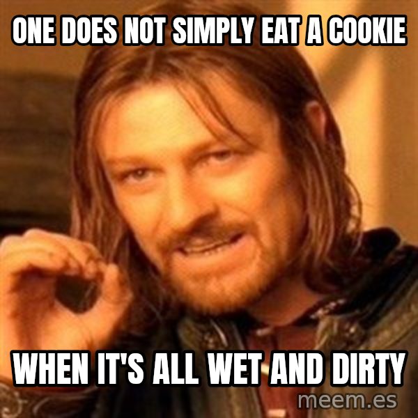 One Does Not Simply meme: one does not simply eat a cookie / when it's all wet and dirty