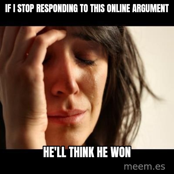 crying girl sad meme: IF I STOP RESPONDING TO THIS ONLINE ARGUMENT / HE'LL THINK HE WON