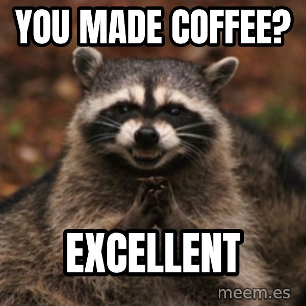 evil raccoon meme: YOU MADE COFFEE? / EXCELLENT