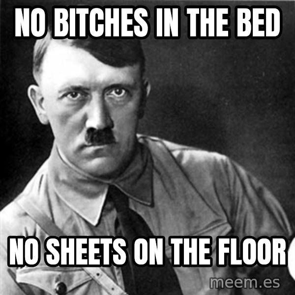 Hitler meme: No bitches in the bed / No sheets on the floor