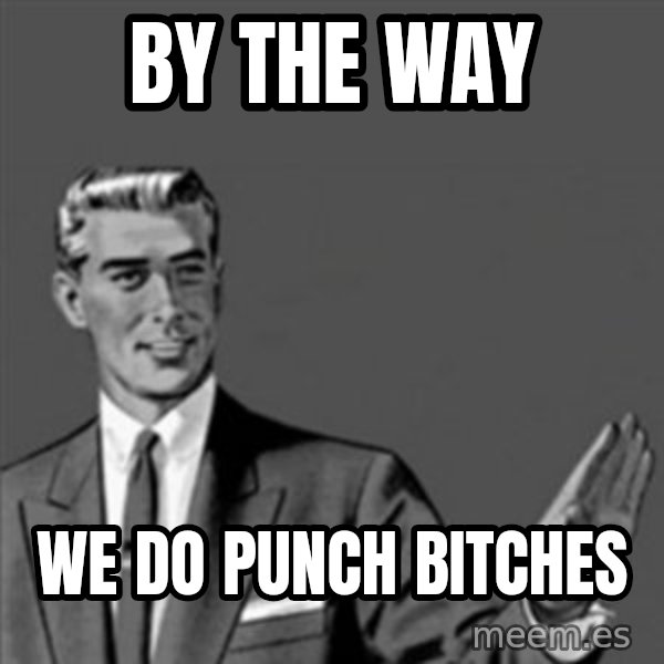 Correction Guy meme: by the way / we do punch bitches