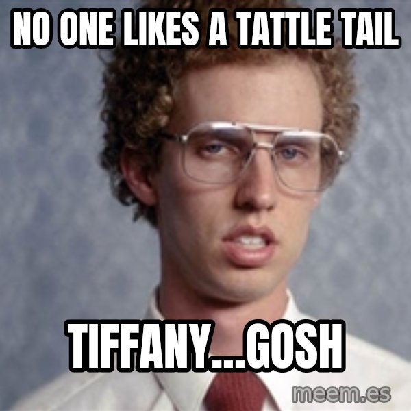 Napoleon Dynamite meme: No one likes a tattle tail / Tiffany...GOSH