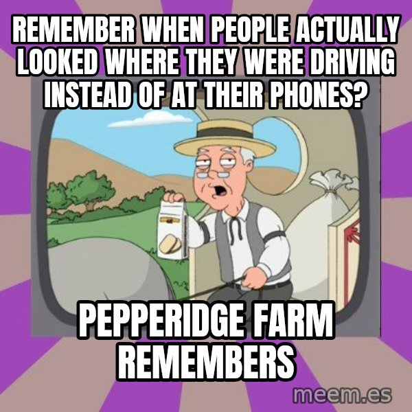 Pepperidge Farm Remembers FG meme: Remember when people actually looked where they were driving instead of at their phones? / Pepperidge Farm Remembers