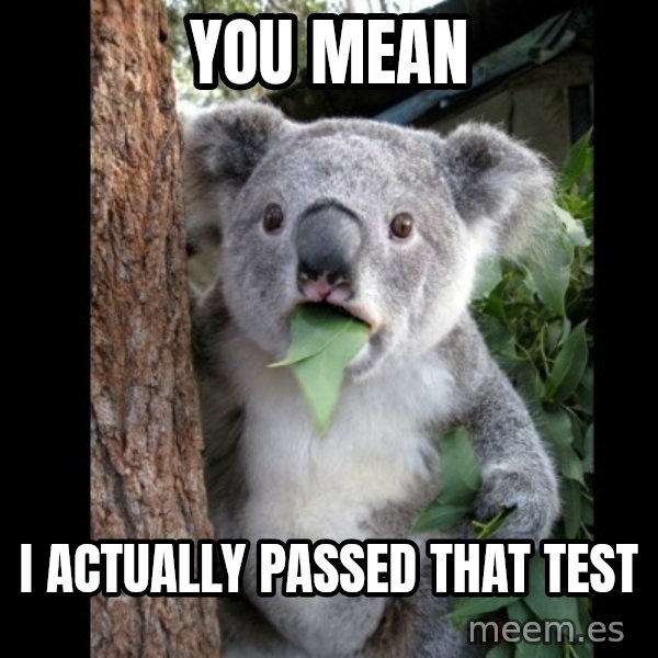 Koala can't believe it meme: You mean / I actually passed that test