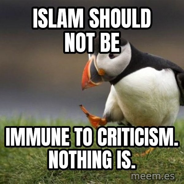 Unpopular Opinion Puffin meme: islam should not be / immune to criticism. nothing is.